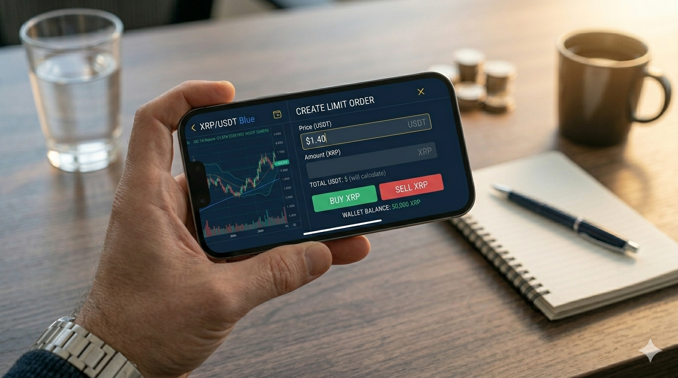 Configuración de Limit Order en Advanced Trading de Binance US: precio límite y cantidad de XRP a comprar