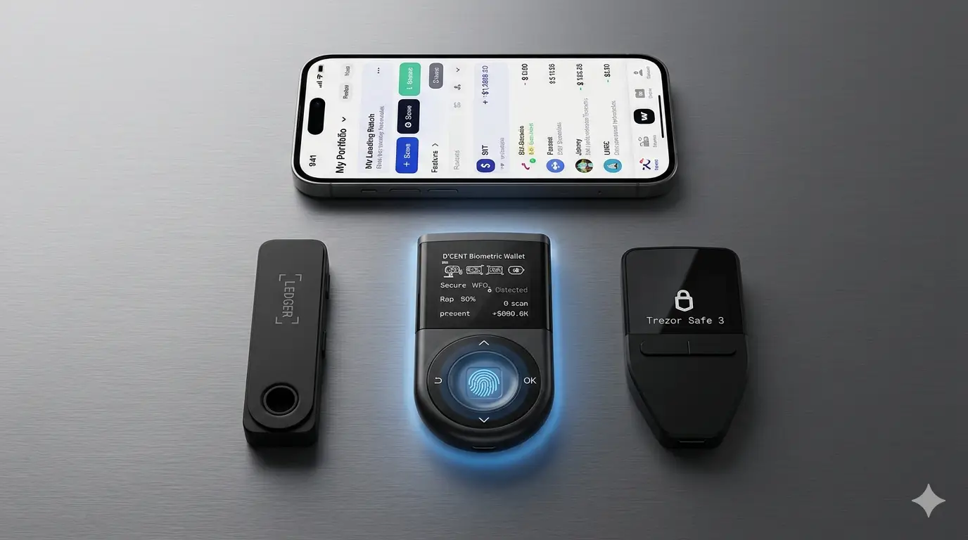 Alternativas seguras para guardar XRP fuera del exchange: D'CENT Biometric Wallet, Ledger, Trezor Safe 3 y Xaman wallet