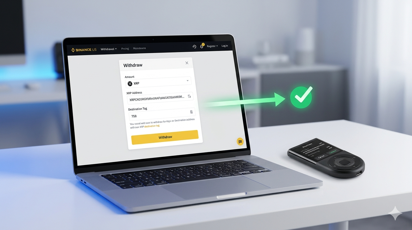 Cómo transferir XRP del exchange a hardware wallet: proceso de retiro con dirección XRP y Destination Tag desde Binance US
