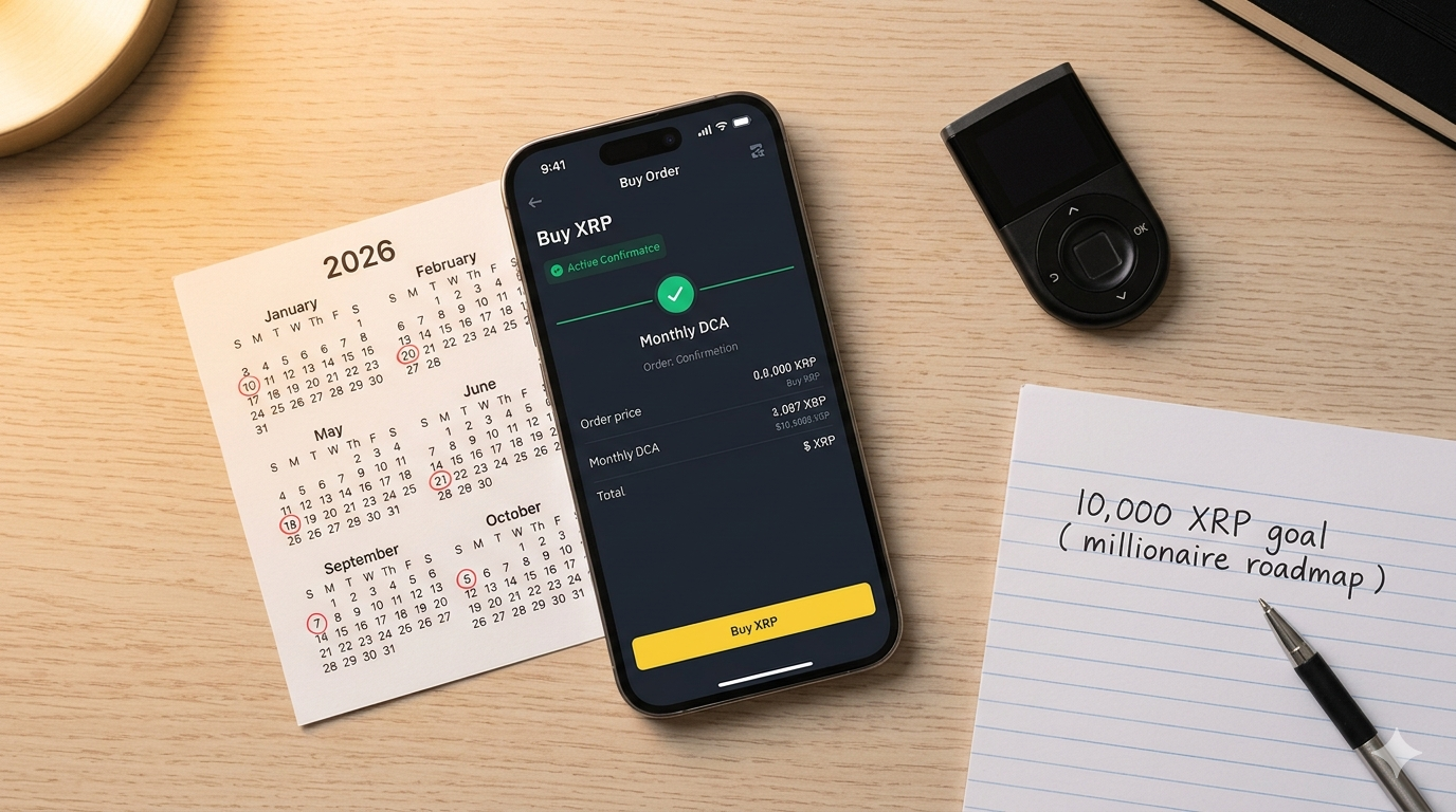 Estrategia DCA para acumular XRP hacia la meta millonaria: compras mensuales constantes en Binance US con retiro a D'CENT wallet