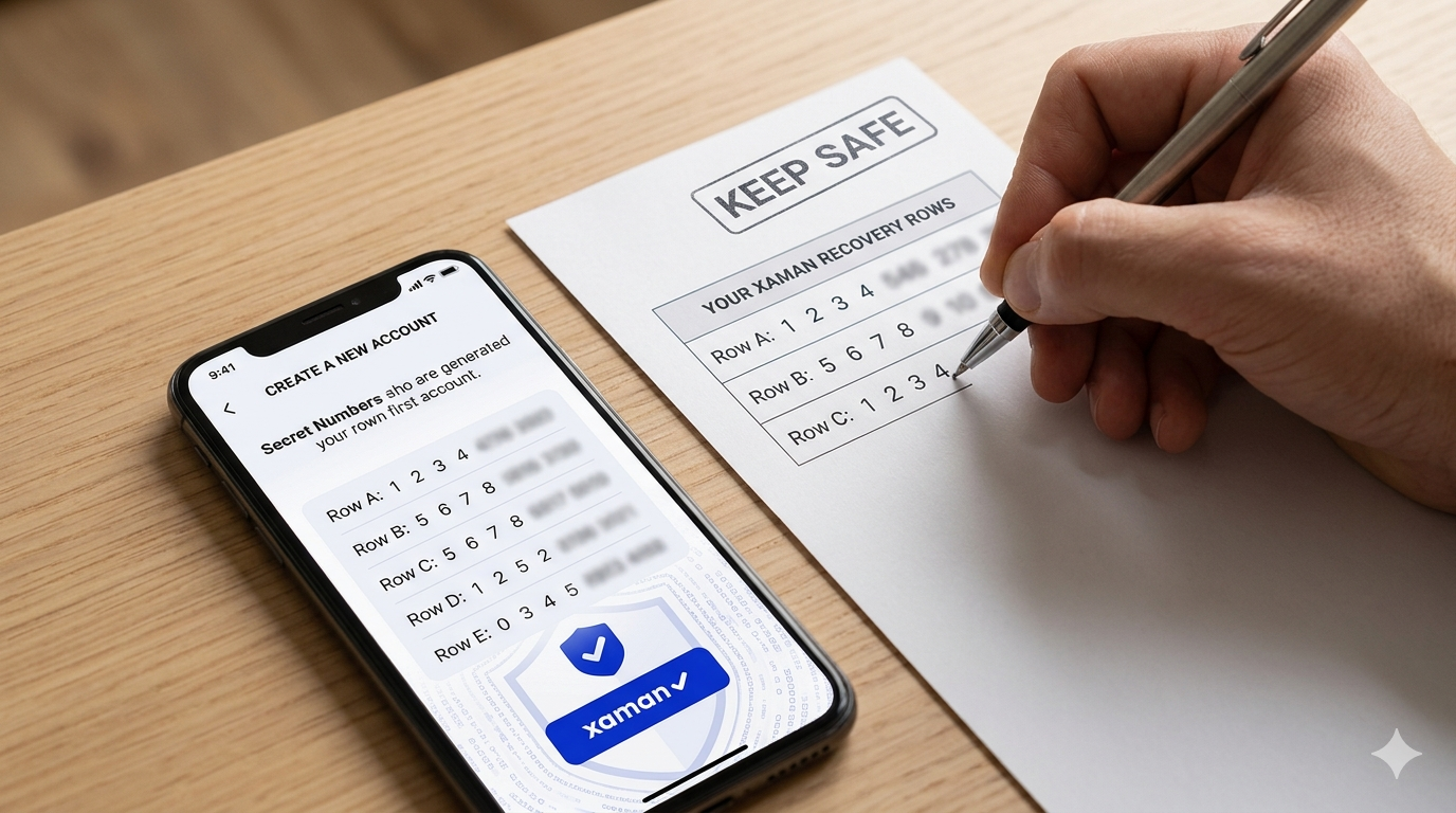 Configurar Xaman wallet XRP paso a paso: crear cuenta nueva, guardar Secret Numbers en papel y verificar backup antes de activar la dirección
