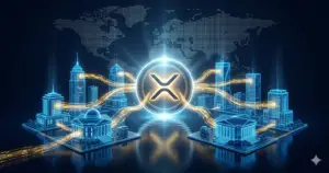 ISO 20022 XRP Ripple: red financiera global con flujos de datos estandarizados entre bancos mundiales conectados por tecnología blockchain de Ripple