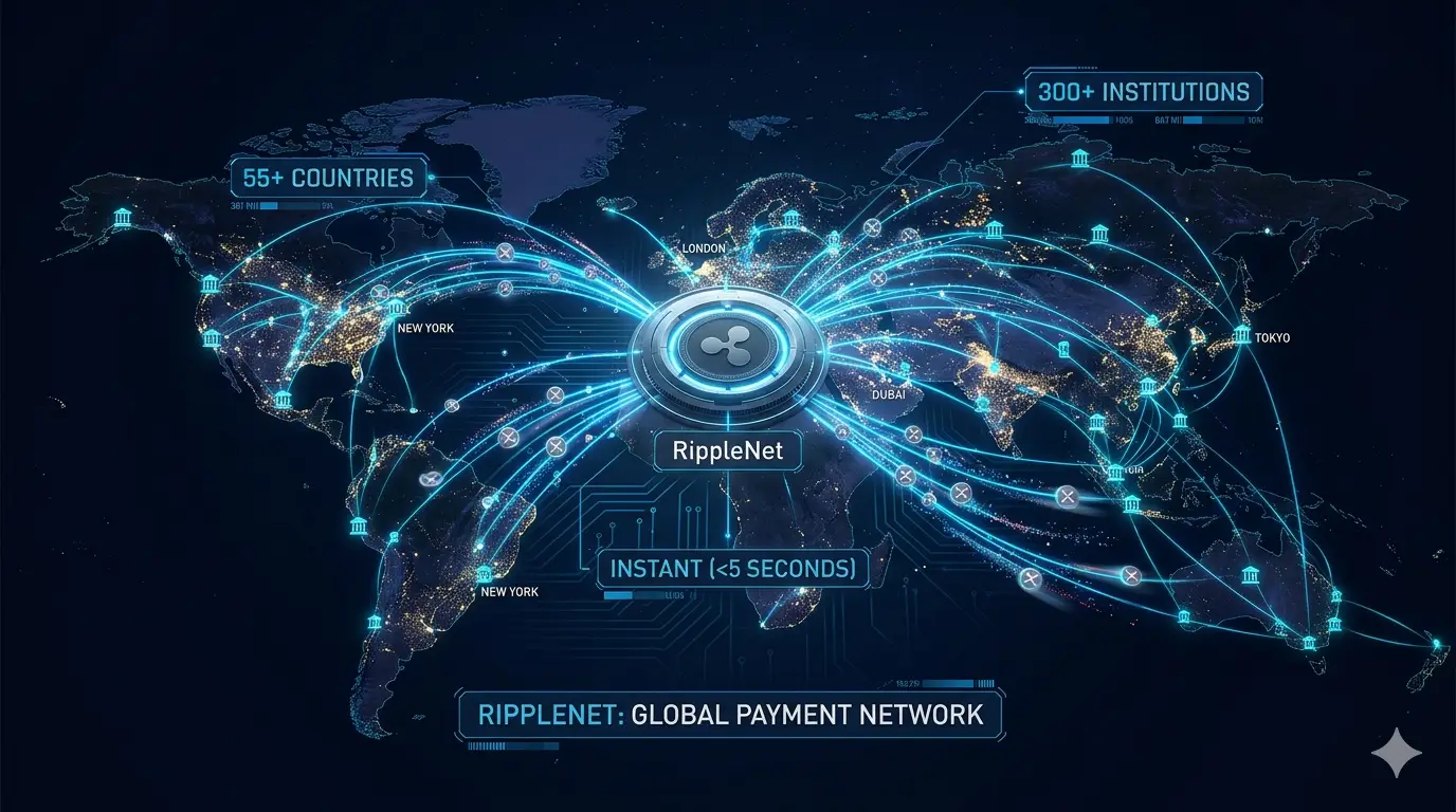 RippleNet 2026: red global de pagos de Ripple con 300+ instituciones en 55+ países — liquidación en menos de 5 segundos, reducción de costos hasta 60% y sin capital pre-fondeado