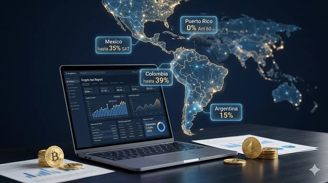 Impuestos en criptomonedas 2026 Puerto Rico y LATAM: Puerto Rico 0% Act 60, México hasta 35% SAT, Argentina 15% fijo, Colombia hasta 39% — guía completa para holders de XRP