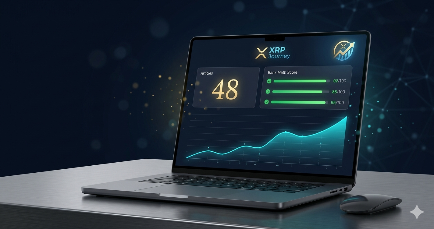XRPJourney.com mayo 2026: 48 artículos publicados, scores Rank Math 85-91 sobre 100, blog en español sobre XRP y Ripple para audiencia LATAM