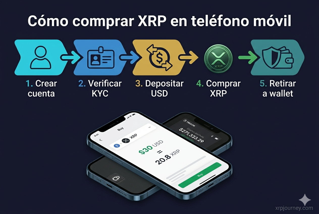 pasos para comprar XRP en Binance US o MEXC 2026 — crear cuenta, KYC, depositar, comprar XRP y retirar a wallet en 5 pasos simples