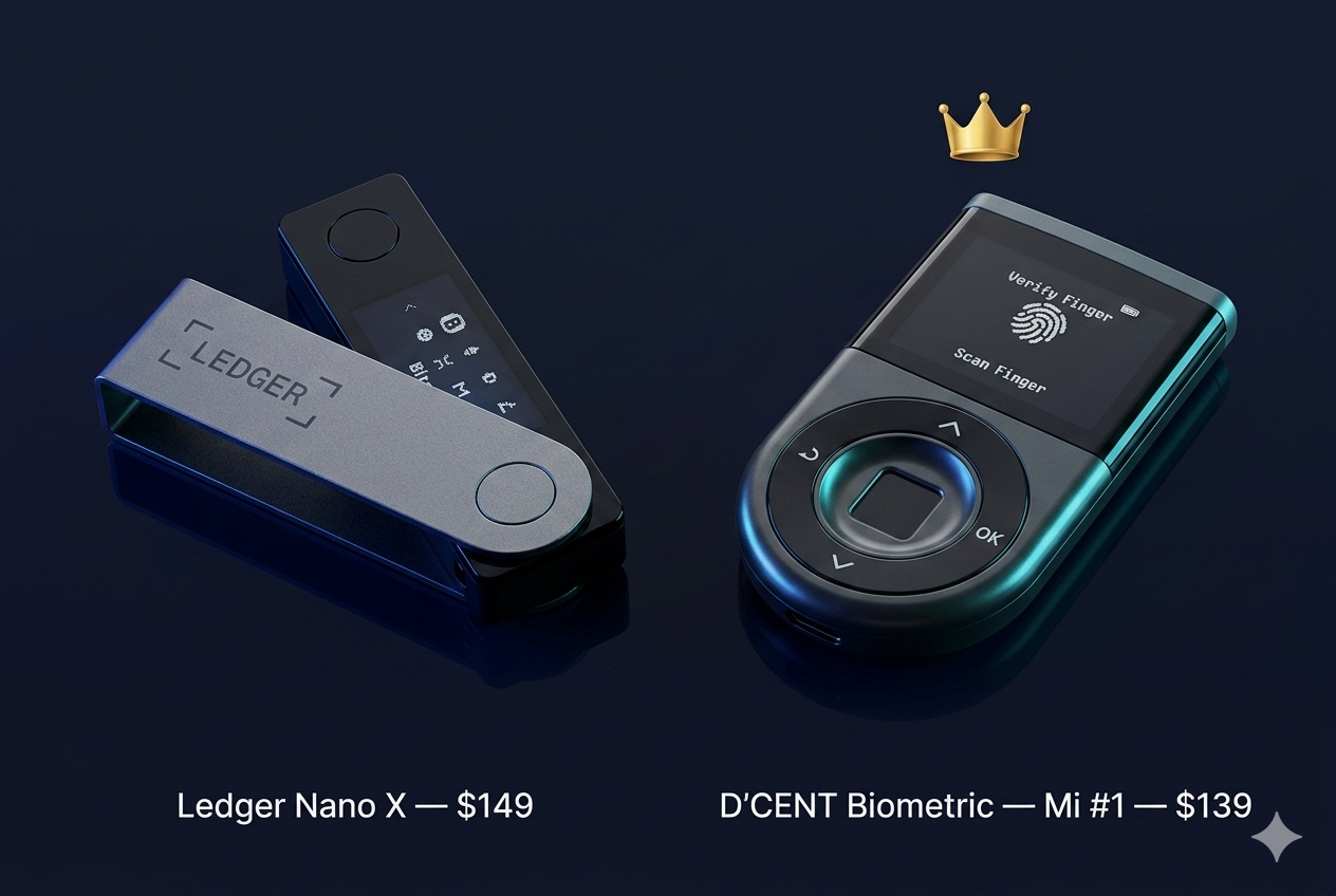 Ledger Nano X — Veredicto final 2026 Ledger Nano X vs D'CENT Biometric Wallet comparativa 2026 — cuál es el mejor hardware wallet para guardar XRP: precio, biometría, Bluetooth y anti-estafas Blockaid