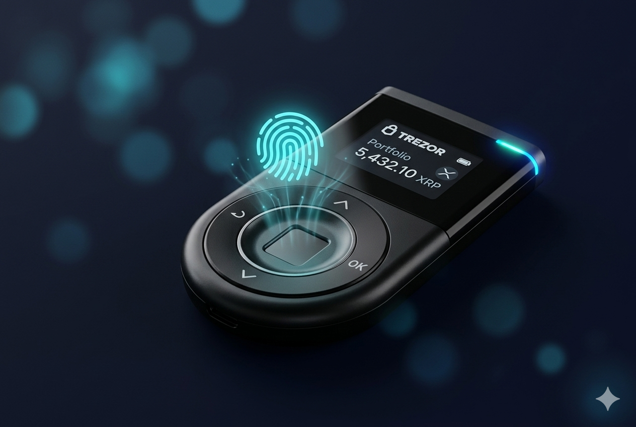 D'CENT Biometric Wallet — Mi wallet para guardar XRP D'CENT Biometric Wallet hardware wallet para XRP 2026 — autenticación por huella dactilar, pantalla OLED, conectividad Bluetooth, autocustodia total