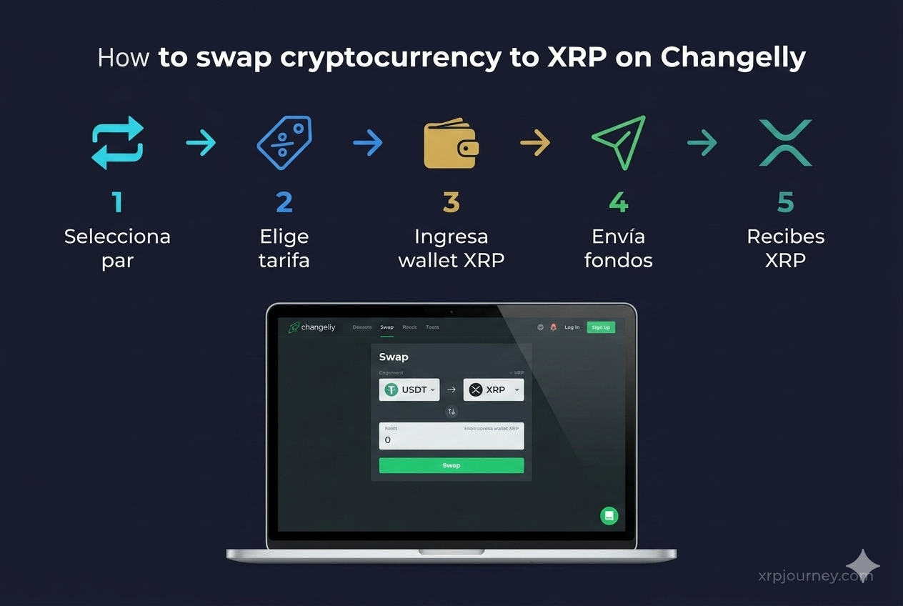 Comprar XRP en Changelly — Guía paso a paso 2026 cómo comprar XRP en Changelly 2026 — pasos para swappear USDT a XRP sin KYC y enviar directo a wallet D'CENT o Xaman en LATAM