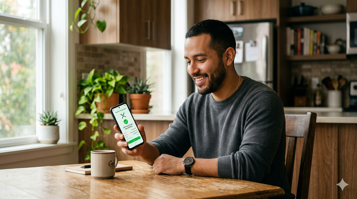 Remesas con XRP: Cómo Enviar Dinero a LATAM Más Rápido y Barato en 2026 Persona latina enviando remesas con XRP desde smartphone en 2026 — transferencia internacional a Latinoamérica rápida y sin comisiones altas con XRP