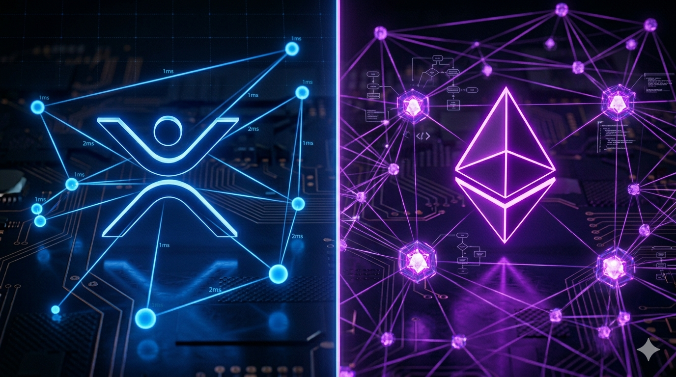 XRP Ledger vs Ethereum blockchain 2026 — diferencias técnicas de arquitectura, consenso y capacidad de procesamiento