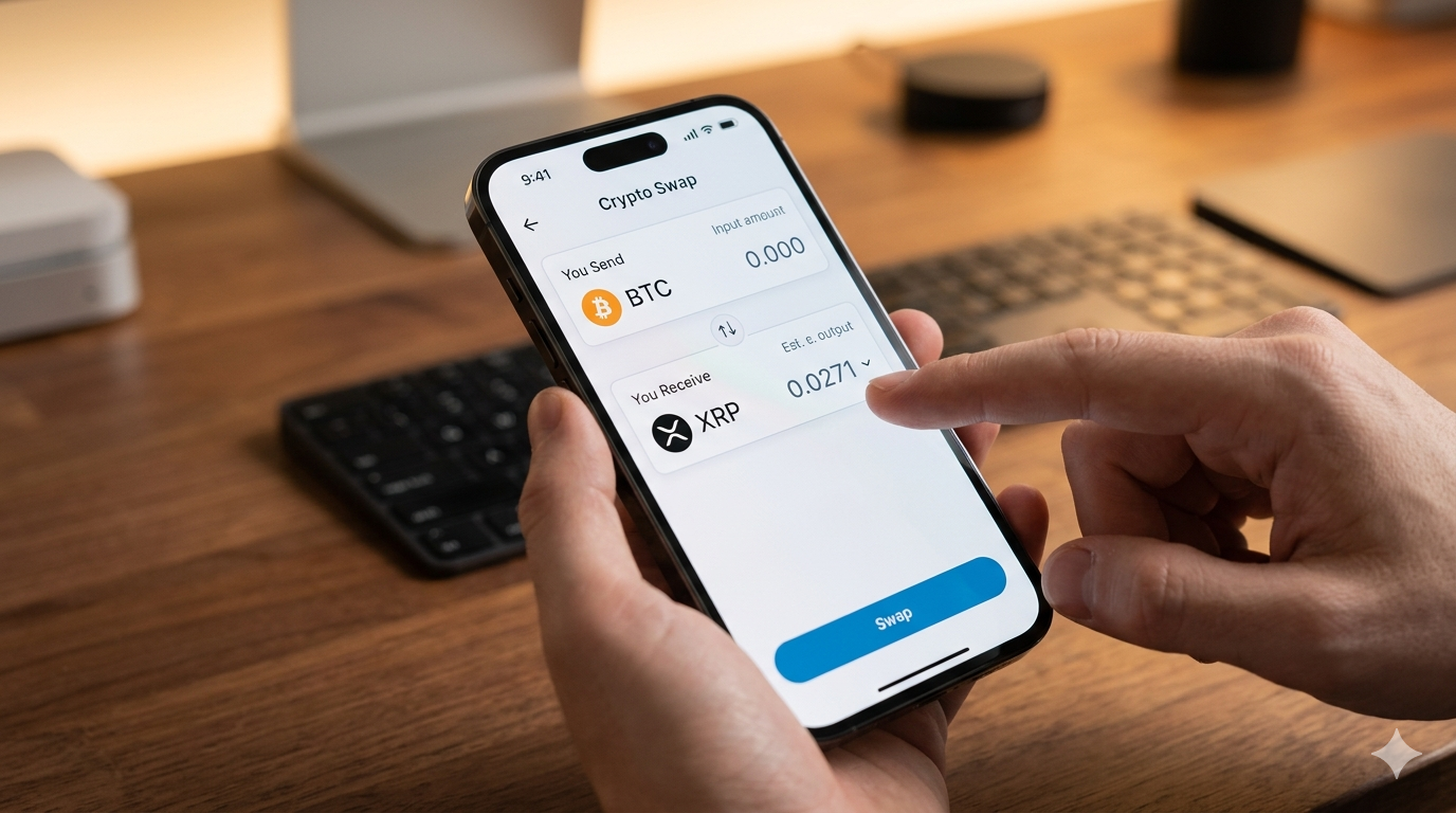 Cómo hacer swap en Changelly para obtener XRP paso a paso 2026 — seleccionar par, ingresar dirección, enviar cripto y recibir XRP