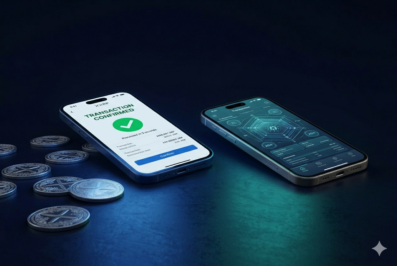 XRP vs Cardano — Comparativa técnica 2026 Comparativa técnica XRP vs Cardano 2026 — velocidad de transacción, costo, TPS, mecanismo de consenso y consumo energético