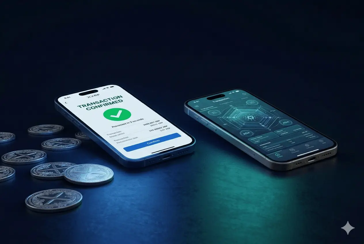 XRP vs Cardano — Comparativa técnica 2026 Comparativa técnica XRP vs Cardano 2026 — velocidad de transacción, costo, TPS, mecanismo de consenso y consumo energético