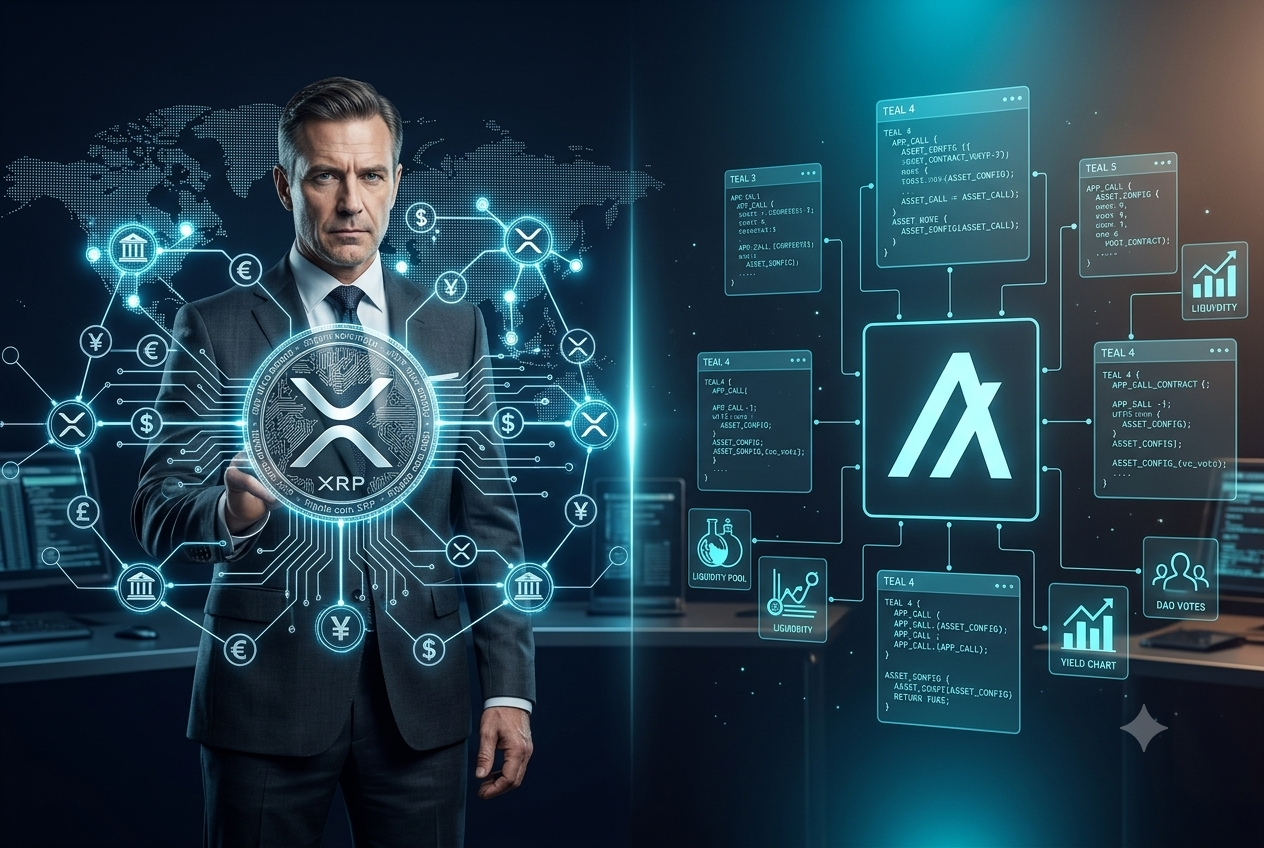 Casos de uso XRP pagos institucionales vs Algorand smart contracts