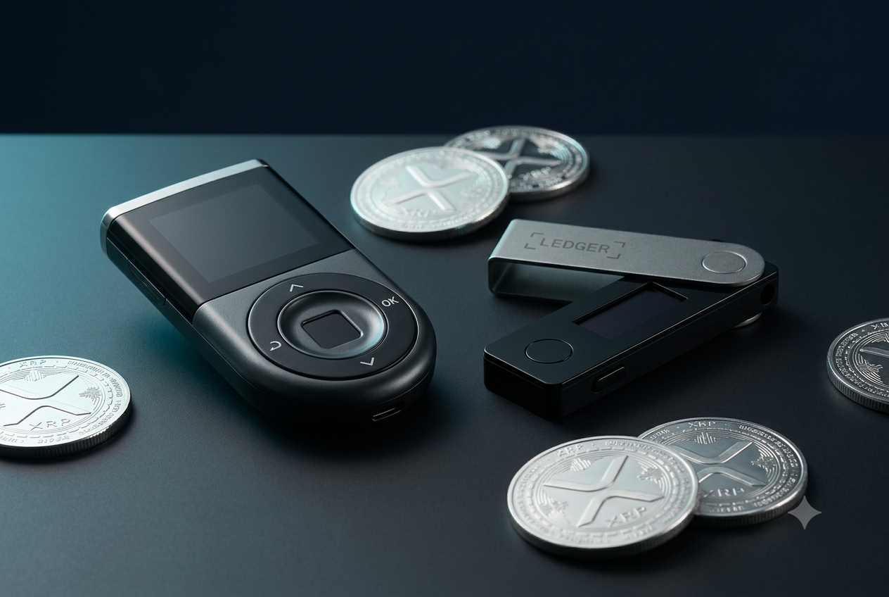 Hardware wallets D'CENT y Ledger para guardar XRP y Algorand de forma segura