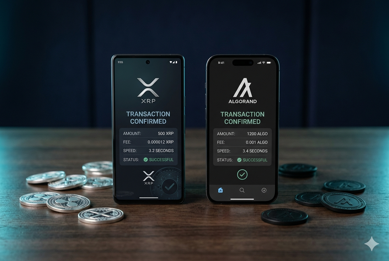 Comparativa técnica XRP vs Algorand velocidad y comisiones 2026