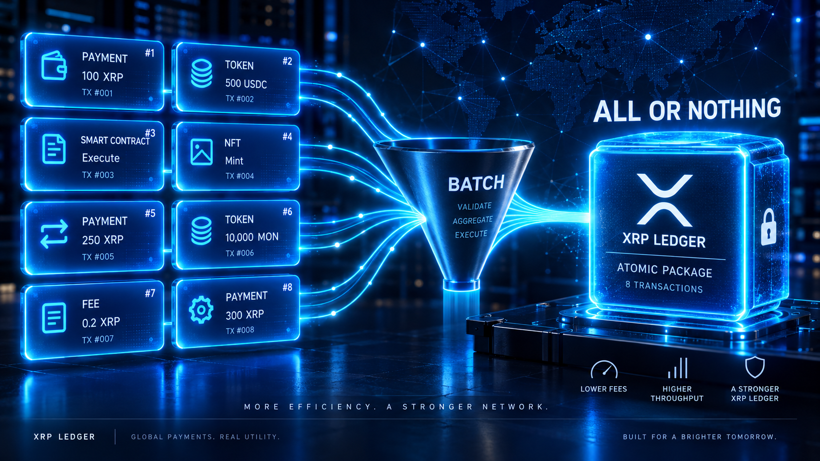 Batch XRP Ledger agrupa hasta 8 transacciones en una sola operación atómica
