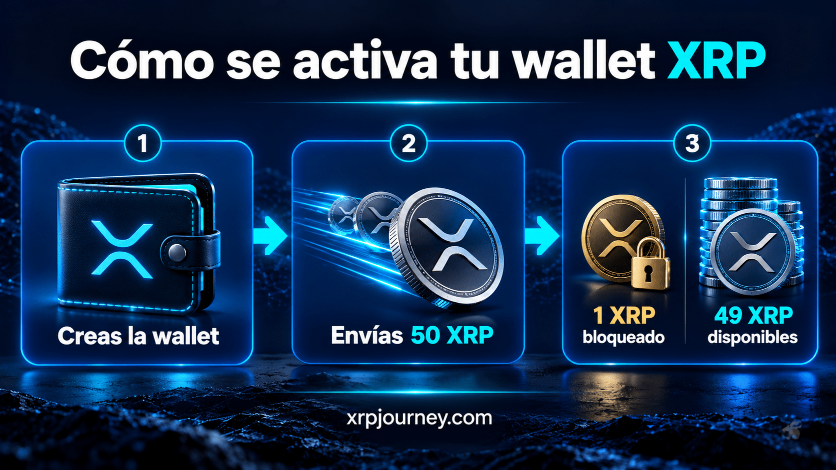 Cómo funciona la reserva mínima XRP al activar una wallet Proceso de activación de wallet XRP: el XRP de reserva queda bloqueado y el resto del saldo queda disponible